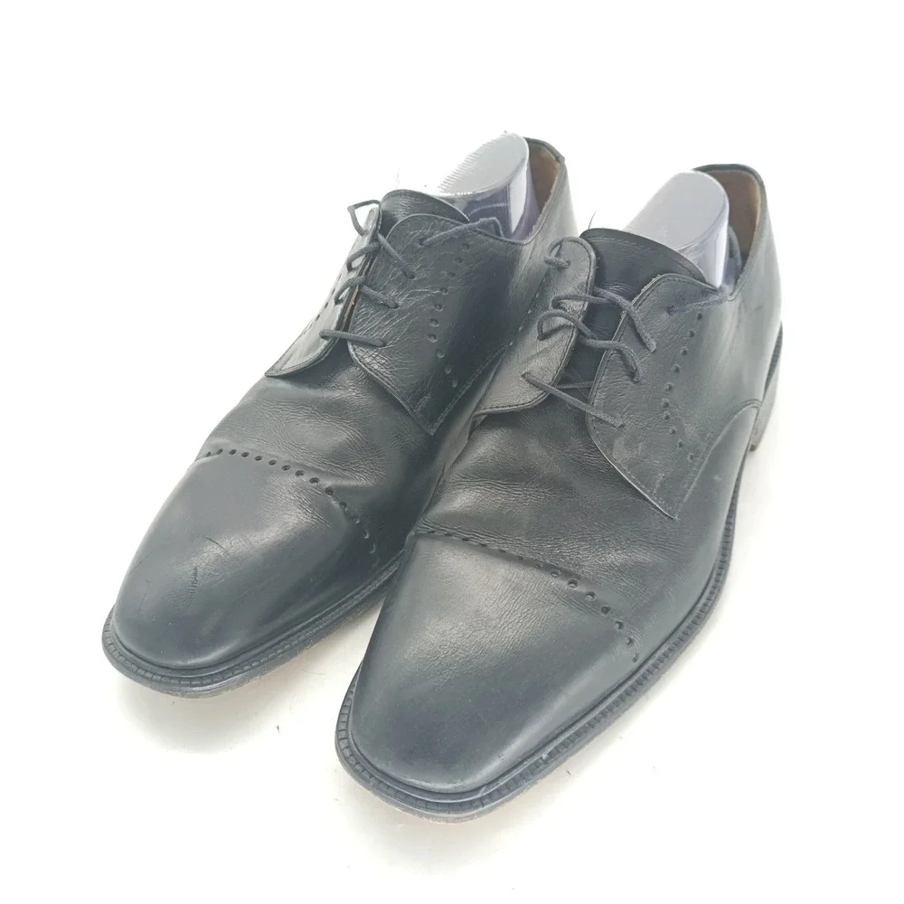 Pronto Uomo Firenze Mens Black Leather Cap Toe Derby Shoes Made Italy Size 11 s3